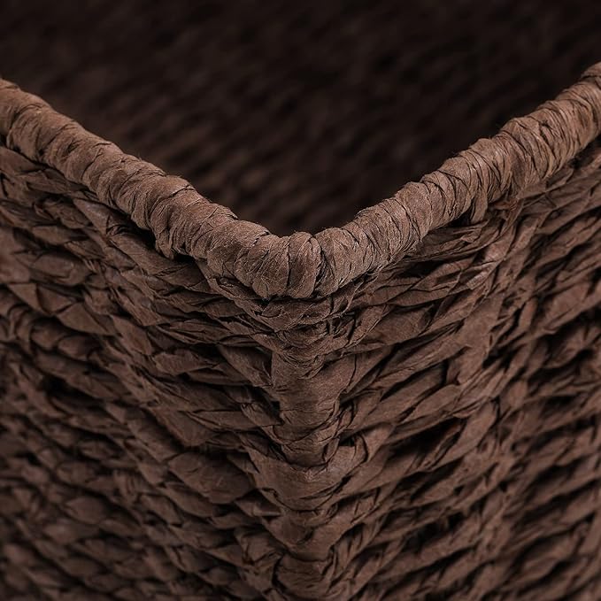 HOONEX Storage Baskets for Organizing, Decorative Round Paper Rope Woven Baskets for Storage with Carrying Handles, Set of 2, Dark Brown