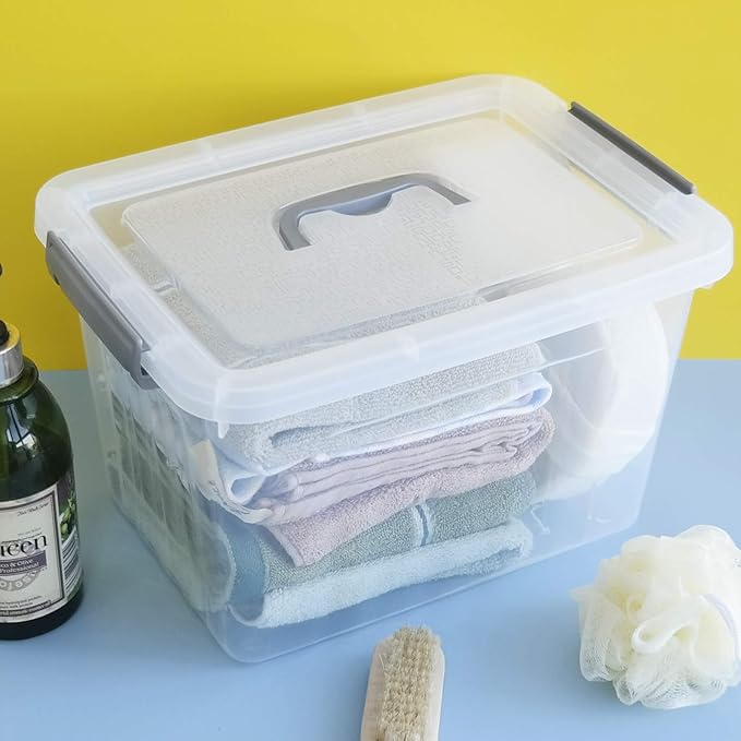 4-Pack Clear Plastic Storage Latch Box with Lids, 10 L
