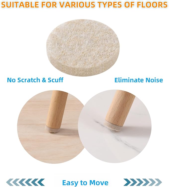 Furnigear Felt Furniture Pads for Hardwood Floors - Self Adhesive Chair Felt Pads, Floor Protector for Furniture Feet, Furniture Sliders Moving Your Furniture Smoothly - Anti Scratch 108 Pcs 1" Round