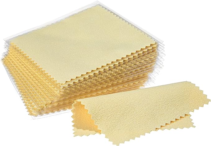 CATIFLIN 100pcs Premium Jewelry Cleaning Cloth, Silver Polishing Cloth Individually Wrapped, for Sterling Silver, Gold, Brass, Silverware, Coin, Ring, Watch and More (Yellow, 3.15" x 3.15")