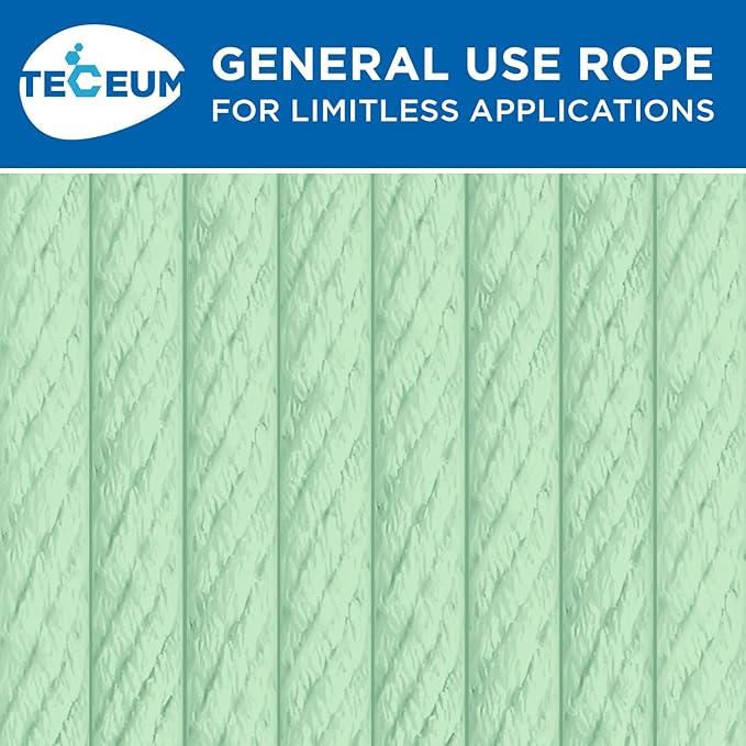 TECEUM Cotton Rope 3/16” (5 mm) – 50 FT – Strong All-Purpose Braided Rope – Natural Cotton – for Crafting, Сamping, Clothes Line, DIY, Indoor & Outdoor Use – Mint