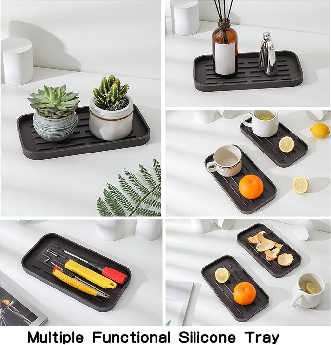 Silicone Kitchen Sink Organizer Tray for Multiple Usage,Eco-Friendly Sponges Holder for Kitchen Bathroom Counter or Sink,Dish Soap Dispenser,Scrubber,Bottle,Cup (Coffee, 10"×5.3")