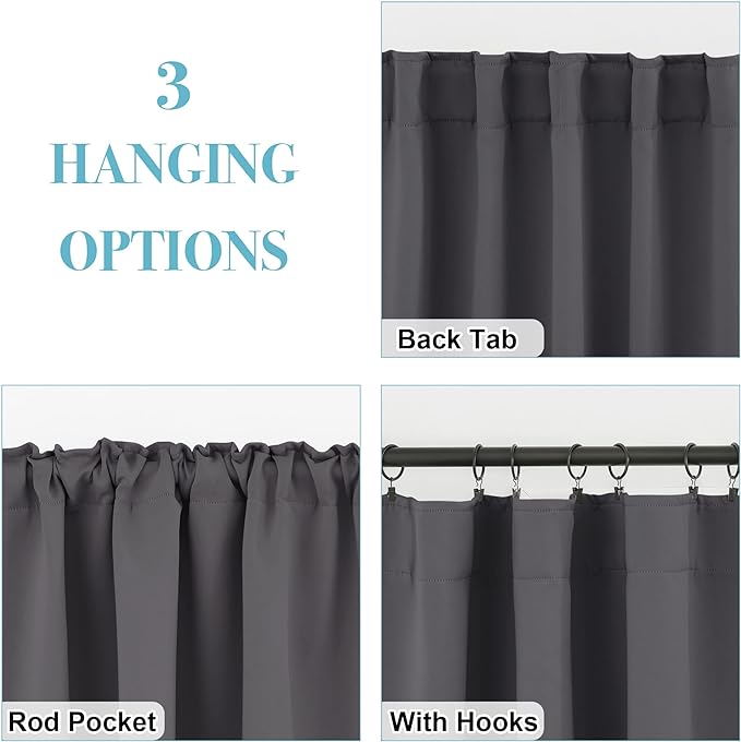 RYB HOME Small Window Curtains - Blackout Insualting Privacy Curtains for Kids Bedroom Kitchen Bathroom Basement Cafe Cabinet Tiers Drapes, 34 Width x 30 Length, 2 Panels, Grey