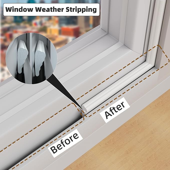 3 Pack*16.4 Ft Weather Stripping Seal Strip for Doors,Soundproofing Window Insulation Draft Stopper for Winter, Selfadhesive Foam Weather Strip for Door Frame,Door Gap Filler Noise Blocker(White)