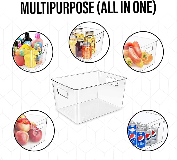 Clear Plastic Storage Bins - Perfect for Kitchen or Pantry Organization and Storage, Fridge and Cabinet Organizers