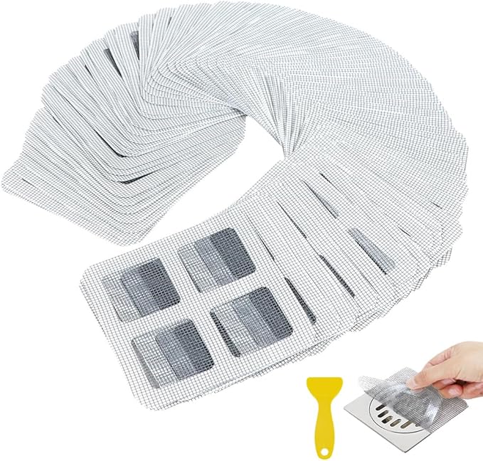80PCS 4"x4" Disposable Hair Drain Stickers, Anti-Blocking Filter Screen Self-Adhesive Mesh Drain Covers for Bathroom, Bathtub, Sink, Kitchen, Laundry Room, Shower