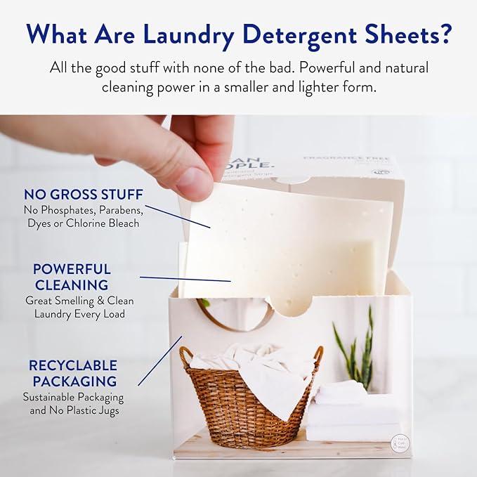 The Clean People Fragrance Free Laundry Detergent Sheets - Laundry Soap - Ultra Concentrated, Recyclable Packaging, Stain Fighting - Fragrance Free, 192 Pack