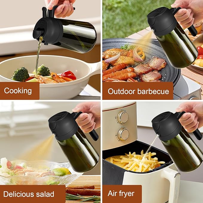 YARRAMATE 16oz/470ml 2PCS Light Blockage Dark Oil Sprayer for Cooking, 2 in 1 Olive Oil Dispenser Bottle for Kitchen, Green Glass Oil Bottle, Food-Grade Oil Mister for Air Fryer, BBQ (Black & White)