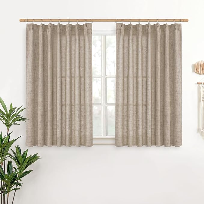 YoungsTex Oatmeal Linen Curtains 36 Inch Length for Short Kitchen Window, Textured Small Drapes Light Filtering for Cafe Bedroom Bathroom Back Tab, 2 Panels, 40 X 36 Inch
