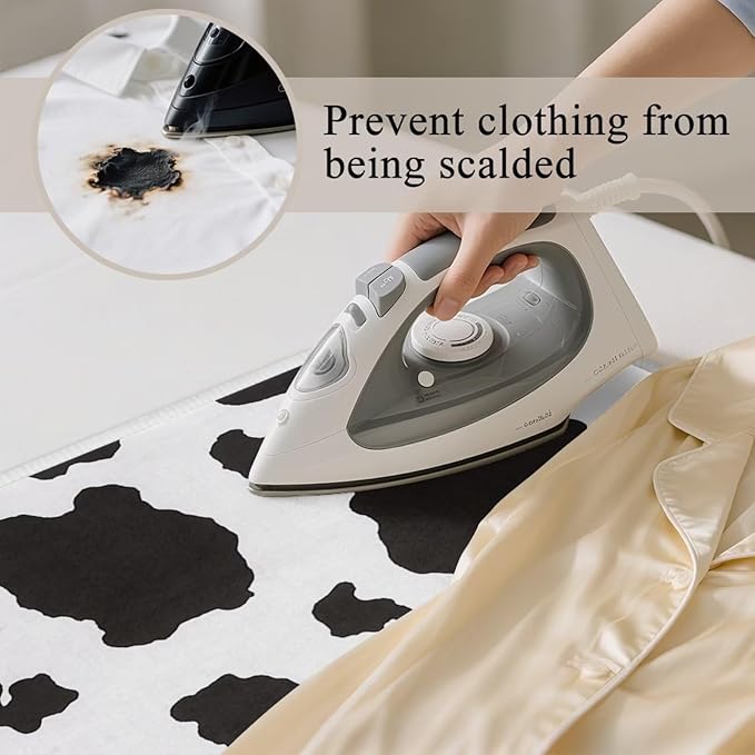 Cow Print Ironing Mat Portable Ironing Pad,Black and White 32 x 16 Inch Large Ironing Mat for Table Top of Washer, Dryer, Table Top, Countertop, Heat Resistant Iron Board Pads
