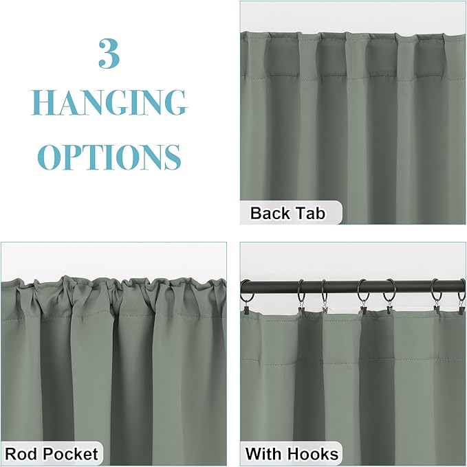 RYB HOME Short Blackout Curtains& Drapes, Room Darkening Drapery Thermal Insulated Privacy Window Covering for Bedroom Living Room Office, W 42 x L 54 inch, 2 Panels, Sage Green