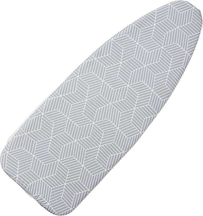 Wide Ironing Board Cover with Padding 18 x 49 inch Heat Reflective with Hook and Loop Fasteners, Thick Padding with Elasticized Edges, 3 Layers Iron Board Cover (Gray Cube)