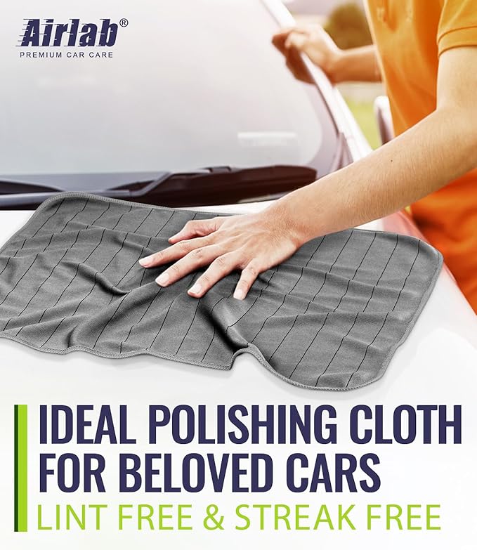 Airlab Carbon Microfiber Towels for Car Drying Window Glass Cleaner Magic Cleaning Cloth Auto Detailing Car Wipes Lint Free Rags Large Towel Interior Detailer, Pack of 4, 20" x 16", Grey