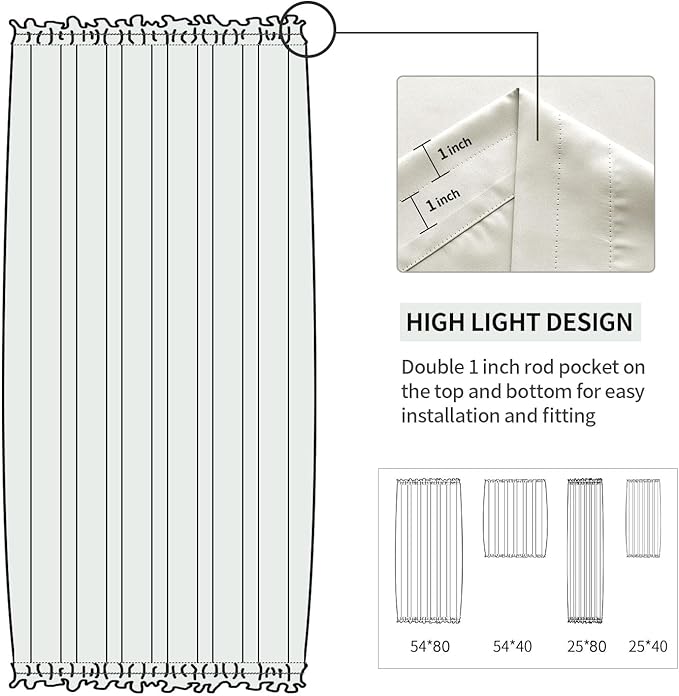 DWCN French Door Curtains – Rod Pocket Thermal Blackout Curtain for Doors with Glass Window, Kitchen and Patio Doors for Privacy, 25 X 40 Inches Long, 1 Curtain Panel with Tieback, Ivory