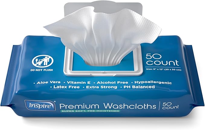 Inspire Adult Wet Wipes, Wash Cloths | Adult Wipes for Incontinence & Cleansing for Elderly, 8"x12" (500CT (10 PACKS OF 50))