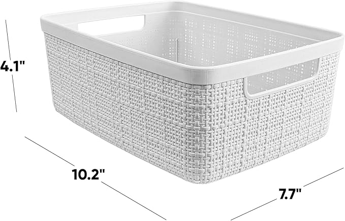 Curver Set of 8 Jute Small Decorative Plastic Organization and Storage Baskets, Perfect Bins for Home Office, Closet Shelves, Kitchen Pantry and All Bedroom Essentials