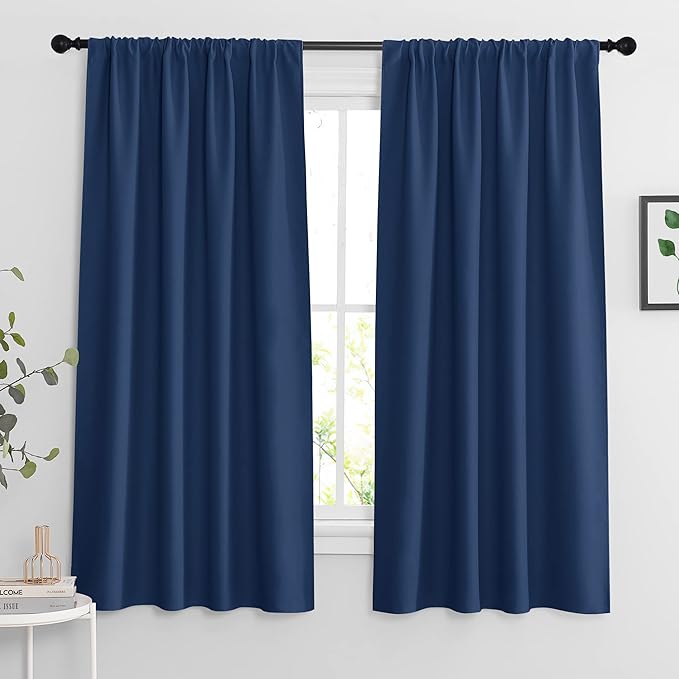 RYB HOME Blackout Kitchen Curtains 2 Panels Set, Room Darkening Small Window Treatment Energy Smart Drapes Full Privacy Protection for Laundry Bedroom Bathroom, Navy Blue, W42 x L63 inch, 2 Panels