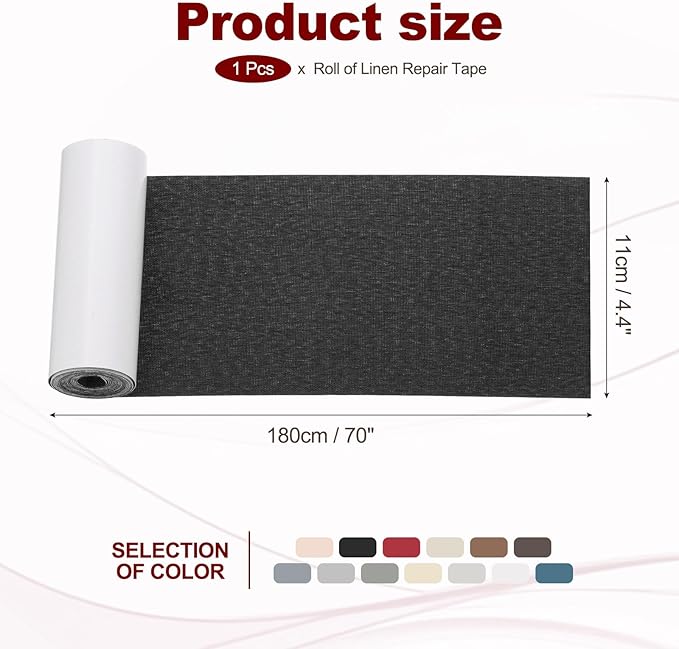 PATIKIL 70x4.4 Inch Linen Repair Tape, Repair Fabric Patch Self Adhesive Couch Patch Line Repair Patch for Furniture Sofa Car Seats Office Chairs, Black