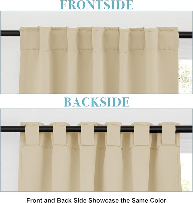 RYB HOME Small Window Curtains - Blackout Insualting Privacy Curtains for Kids Bedroom Kitchen Bathroom Basement Cafe Cabinet Tiers Drapes, 34 Width x 30 Length, 2 Panels, Biscotti Beige