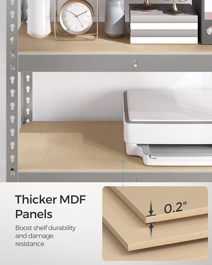 SONGMICS 5-Tier Storage Shelves, Load 2310 lb, Set of 2 Garage Storage, Boltless Assembly, Adjustable Shelving Unit, 17.7 x 35.4 x 70.9 Inches, for Study Shed Basement, Silver UGLR450E02