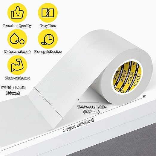 2Pack Duct Tape Heavy Duty Single Sided, Strong Adhesive High Strength, Waterproof Mesh Tape for Indoor Outdoor Repairing Sealing Bonding, Easy Use Hand Tearable, 3.15 Inch x 33 Feet, White