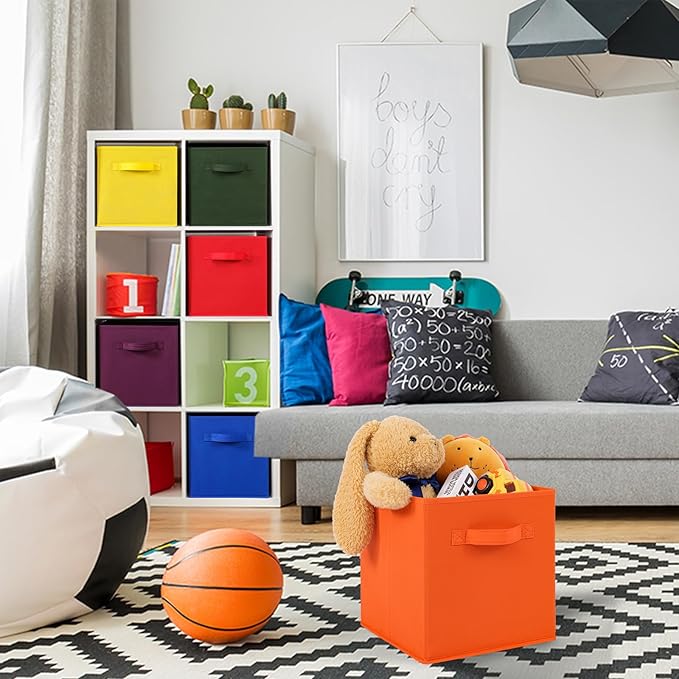 Stero Fabric Storage Bins 6 Pack Fun Colored Durable Storage Cubes with Handles Foldable Cube Baskets for Home, Kids Room, Closet and Toys Organization Multi Colors-2