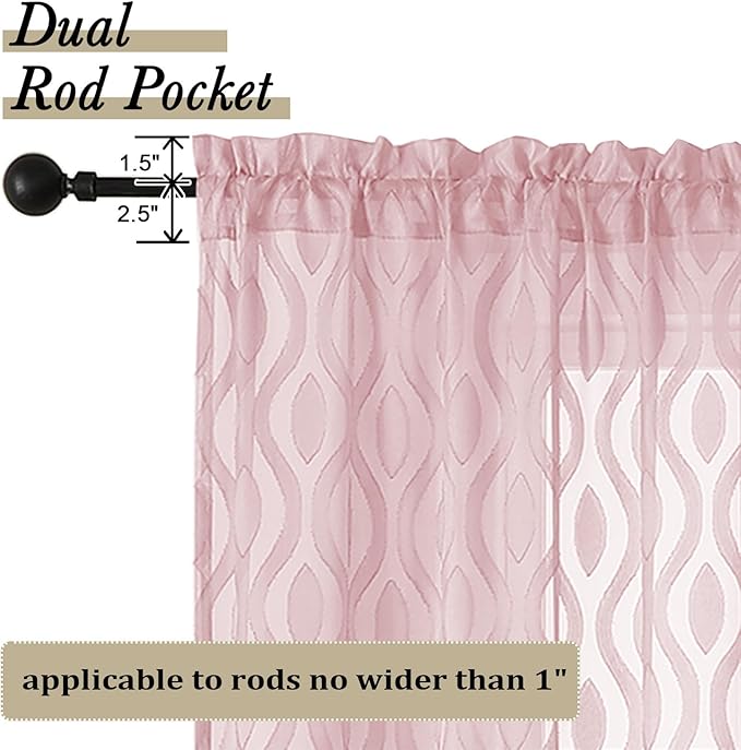 Aiyufeng Blush Pink Curtains Tiers 36 Inch Length 2 Panels Set, Airy Lightweight Clip Jacquard Window Curtians, Modern Wavy Line Textured Voile Sheer Curtains for Small Windows, 40" Wx36 L Inch
