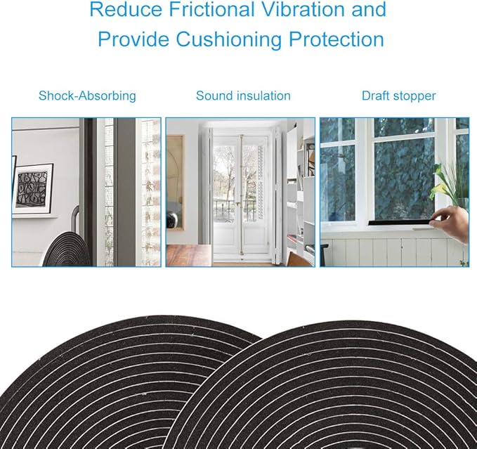 2 Rolls Foam Tape Weatheratrip for Door Window Insulation, Single Sided Foam Strips Adhesive, High Density Foam Seal Tape, Closed Cell Foam Seal Strip Tape(1/2"Wx1/4"Tx32FT, Black)