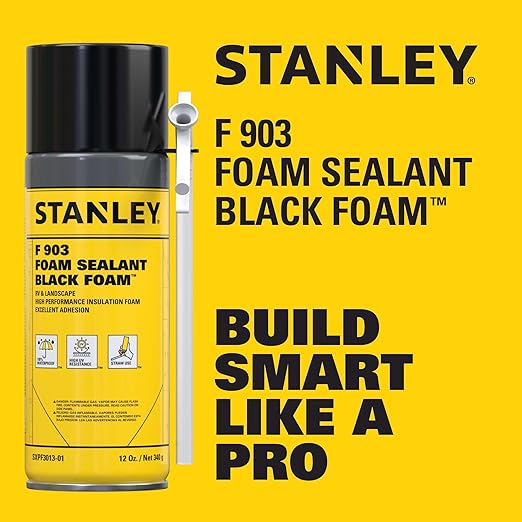 Stanley F903 Black Spray Foam Sealant (2x12oz) – Waterproof Expanding Polyurethane Foam for RV, Pond, Waterfall, Landscape & Automotive Applications – UV Resistant, Gap Filler Foam | 2 Pack