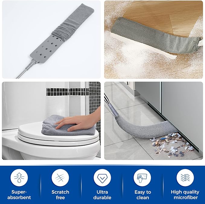 6pcs Dusters Replacement Cloth Retractable Gap Dust Cleaner Cloths, Reusable Microfiber Cloth Cover Washable, Under Furniture Duster Refill for Home Kitchen Household Wall Couch Cleaning Supplies