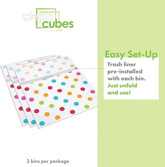 13 Gallon Disposable Pop-Up Trash Cans (3-Pack) with Fitted Bags – Foldable Garbage & Recycling Bins for Parties, Events & Kitchen (Polka Dot, 17" H x 13.5" W x 10" D)