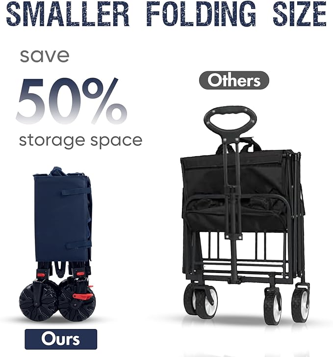 PORTAL Collapsible Wagon with Brakes, Heavy Duty Utility Cart with All-Terrain Wheels, Portable Folding Wagons for Camping, Beach, Garden, Shopping, and Groceries
