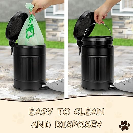 5L/1.3 Gal Dog Poop Trash Can with Lid - Stainless Steel Outdoor Pet Waste Bin, Step Pedal Soft Close Garbage Can for Backyard, Bathroom, Office - Odor Control, Farmhouse Retro Style (Black)