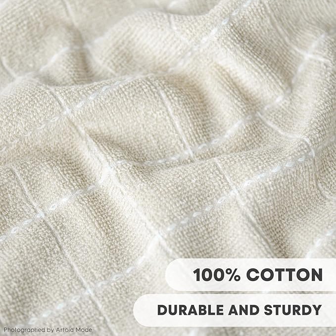 Artoid Mode Checkered Designed Cotton Beige Grey Black Terry Kitchen Dish Cloths, 12x12 Inch Soft Absorbent Quick Drying Kitchen Rags Set of 6