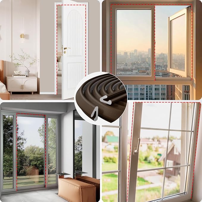 V Shape Foam Weather Stripping Door Frame Seal Strip 33FT Brown, Draft Stopper, Insulation Winter, Weatherstripping, Gap Sealing, Soundproofing, Self-Adhesive Used for Exterior Front Door Side