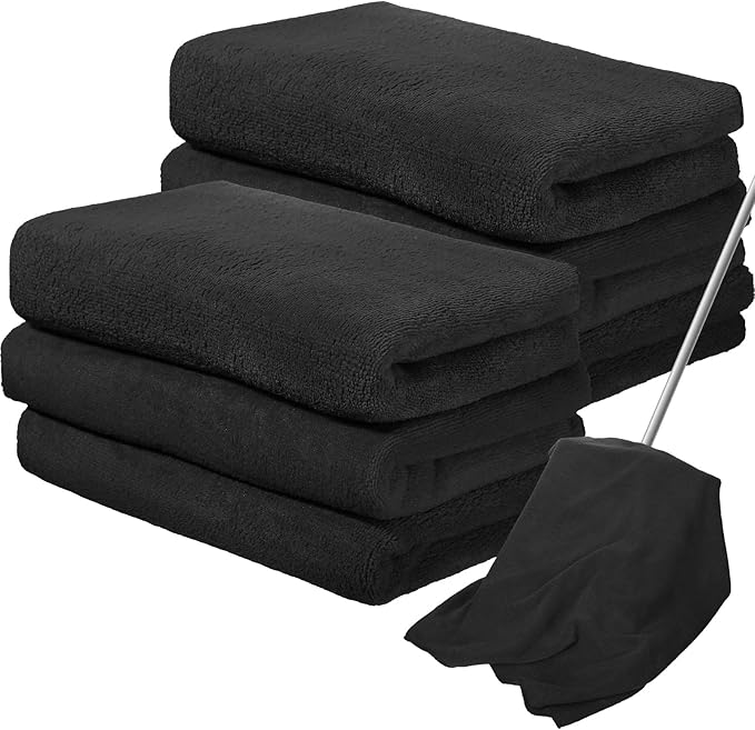 Newwiee 6 Pcs Extra Large Microfiber Cleaning Cloth 30" x 20" Washable Reusable Microfiber Towel Streak Free Lint Free Cloth for Cleaning Home Glass Office Window Bathrooms (Black)