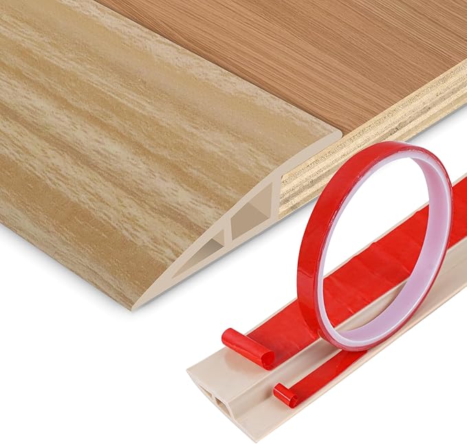 Floor Transition Strip Vinyl Door Threshold Ramp Self Adhesive Carpet Edging Strip Doorway Edge Trim, Overlap Edge Reducer for Laminate Carpet, Floor, Tile (Light Yellow Grain, 3/5" to 4/5", 3.3Ft)