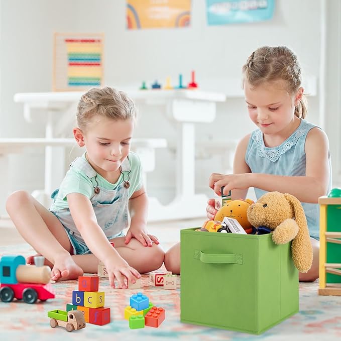Stero Fabric Storage Bins 6 Pack Fun Colored Durable Storage Cubes with Handles Foldable Cube Baskets for Home, Kids Room, Closet and Toys Organization Multi Colors-1