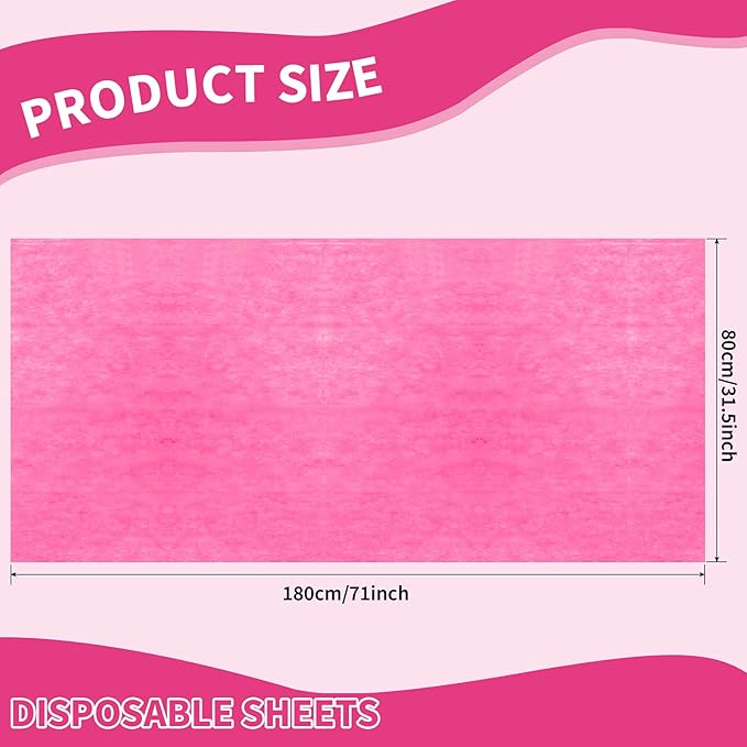 Breling 100 Pcs 31.5 x 71 Inch Disposable Bed Sheets Oil-proof PE Film Massage Table Sheets Non-woven Fabric Spa Waterproof Bed Cover Breathable for Beauty Salon Hotels Tattoo Waxing(Pink)