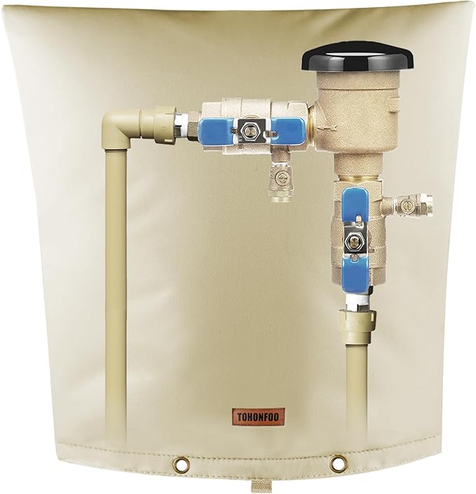 Backflow Preventer Pipe Insulation Cover (5°F) - Irrigation Sprinkler Valve Insulated Pouch - Water Well Pump Cover - Sturdy 5 Layers for Winter Freeze Protection, 14" W x 14" H, Beige