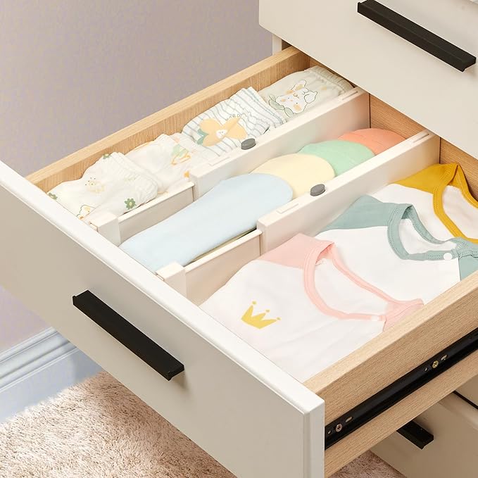 Vtopmart 12 Pack Drawer Dividers for Clothes, 4" High 11.6"-17" Adjustable Expandable Dresser Drawer Organizer, Plastic Drawers Separator for Dresser, Baby Clothes, Underwear, Kitchen & Office Storage