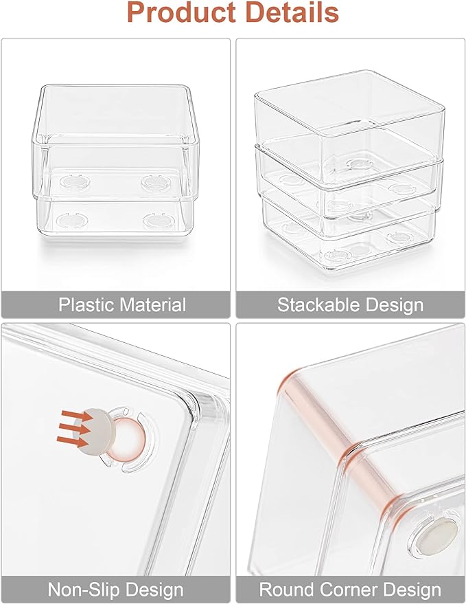 SMARTAKE 13-Piece Drawer Organizer with Non-Slip Silicone Pads, 5-Size Desk Drawer Organizer Trays Storage Tray for Makeup, Jewelries, Utensils in Bedroom Dresser, Office and Kitchen (Clear)
