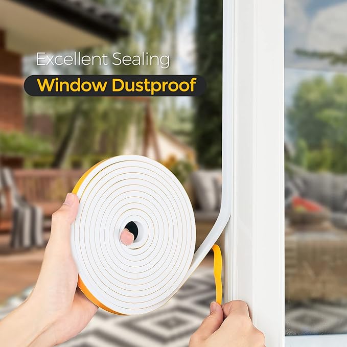 33 Feet Weather Stripping Door Seal, 1" Wide X 1/8" Thick Door Seal Strip High Density Foam Tape Adhesive Strip for Door Soundproofing,Window Insulation (1" x 1/8" x 33FT,White)
