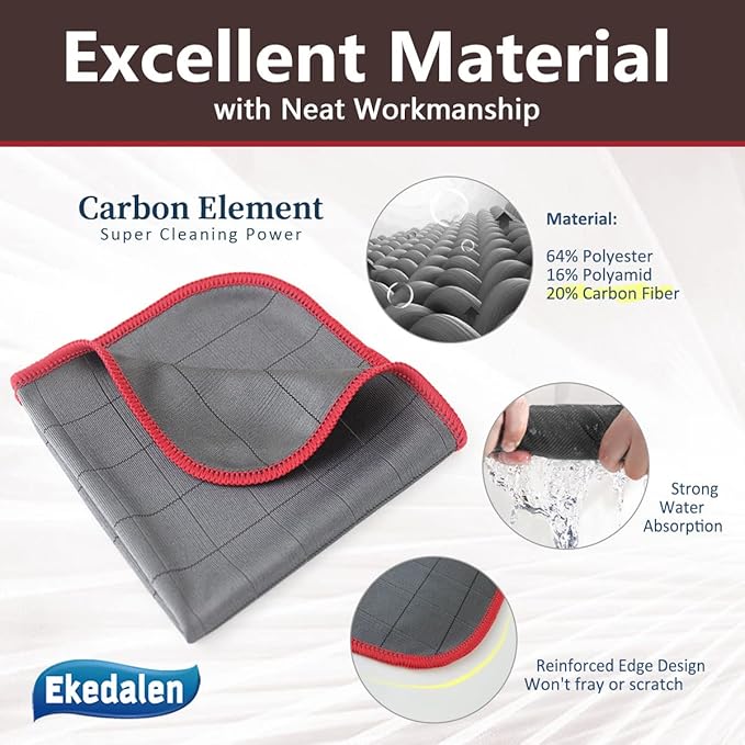 Microfiber Cleaning Cloth Lint Free Glass Cleaner Window Polishing Streak Free Miracle Easy Clean Rag Reusable for Mirror Kitchen Dish Auto Detailing, Pack of 6, 16"x12", Grey-red