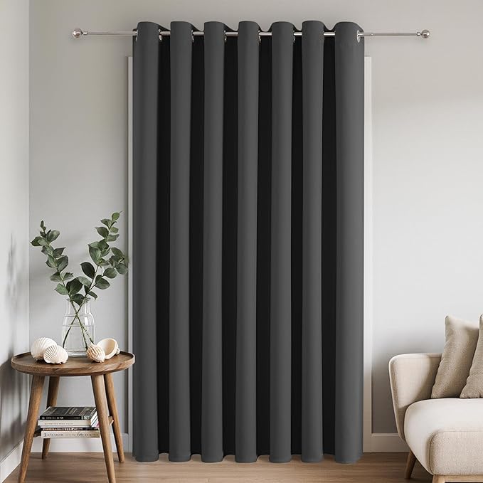 Joydeco Blackout Patio Sliding Door Curtains 84 Inches Long, Grommet Privacy Room Divider Curtains, Extra Wide Thermal Blackout Drapes for Bedroom Living Room (Grey, 100Wx84L, 1 Panel)