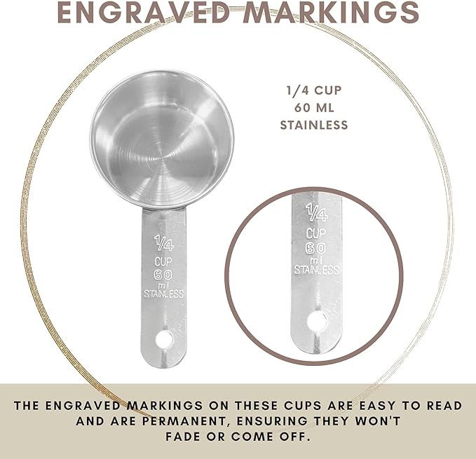 1/4 Cup Stainless Steel Measuring Cup | Sturdy Metal 60 ml | 60 cc | 2 oz | Single Cup for Wet and Dry Ingredients | Great for use as 1/4 Cup Dog Food Scoop - 12 PK