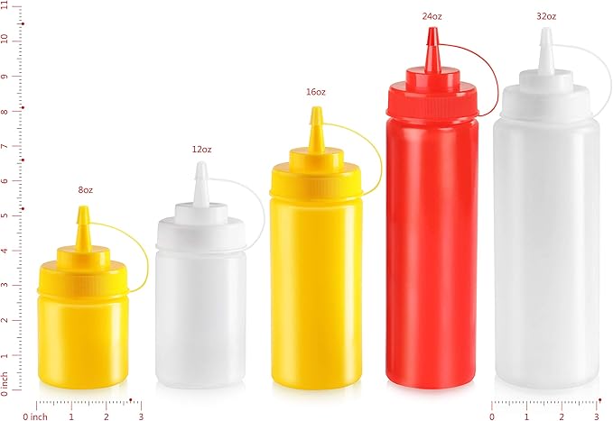New Star Foodservice 26405 Squeeze Bottles, Plastic, Wide Mouth, 24 oz, Red, Pack of 6