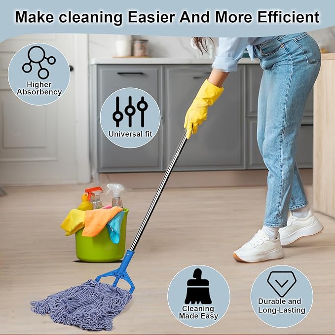 JERIA 4 Pack Heavy Duty Mop Head Replacements,String Mop Head for Commercial,Used for Home,Office and Kitchen,Washable,Reusable Mop