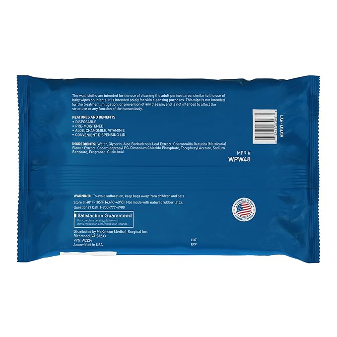McKesson Washcloth Wipes for Adults, Scented (3 Pack, 288 Washcloths) Disposable Wash Cloths for Body - No-Rinse Formula with Snap Lid - Good for Incontinence and Elderly - 96 Wipes Per Pack