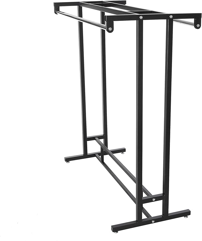 MyGift Black Stainless Steel Freestanding Garment Rack, Heavy Duty Double Rod Clothes Rack Clothing Hanger Stand with Storage Display Shelf